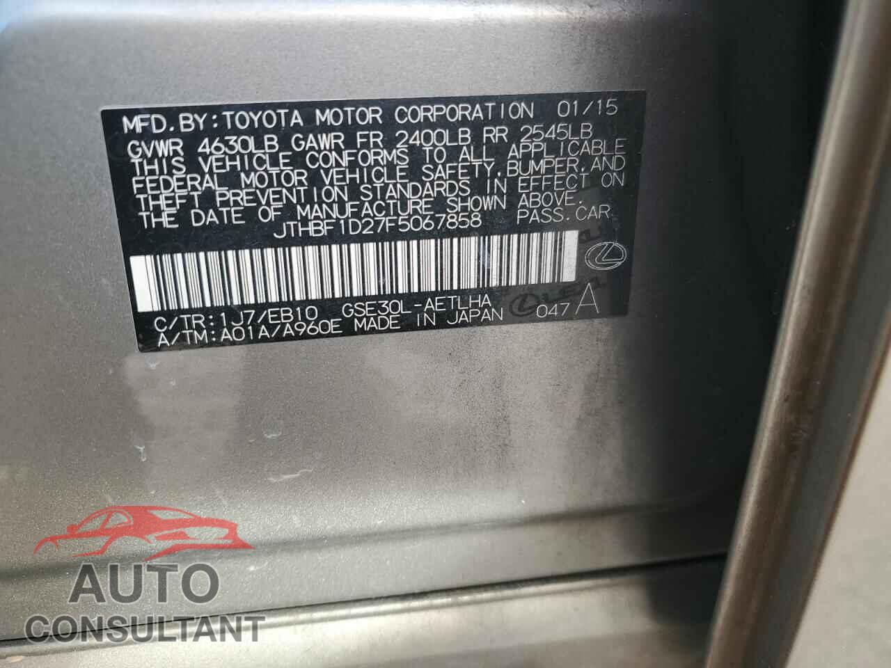 LEXUS IS 2015 - JTHBF1D27F5067858