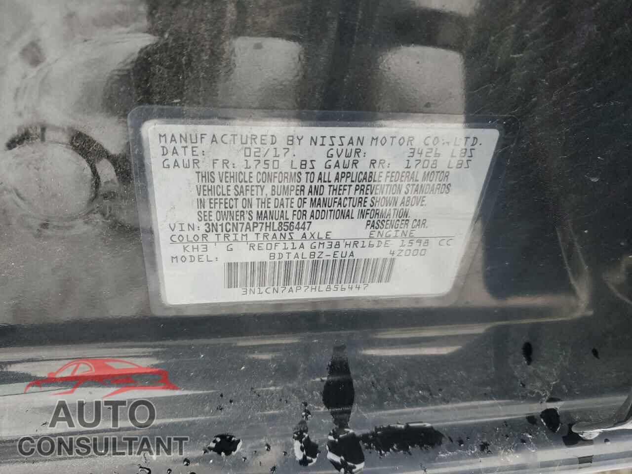NISSAN VERSA 2017 - 3N1CN7AP7HL856447