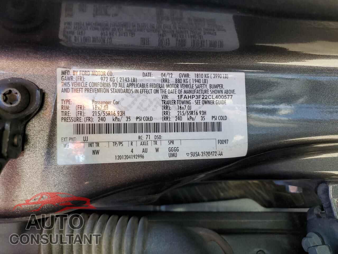 FORD FOCUS 2012 - 1FAHP3F22CL400577