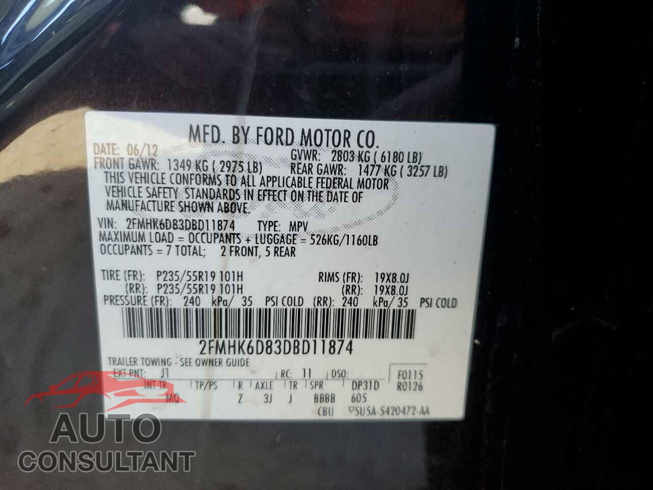 FORD FLEX 2013 - 2FMHK6D83DBD11874