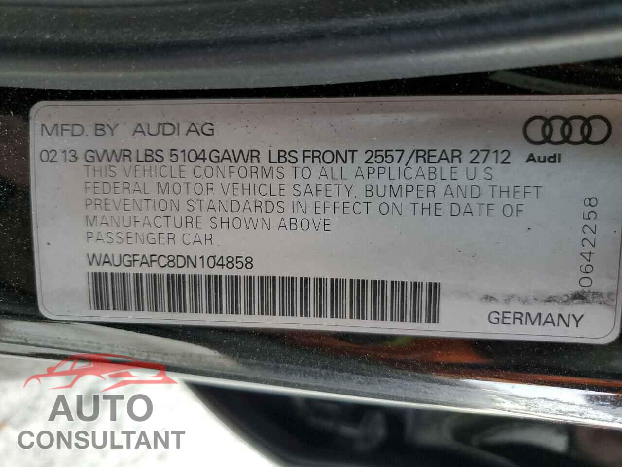 AUDI A6 2013 - WAUGFAFC8DN104858