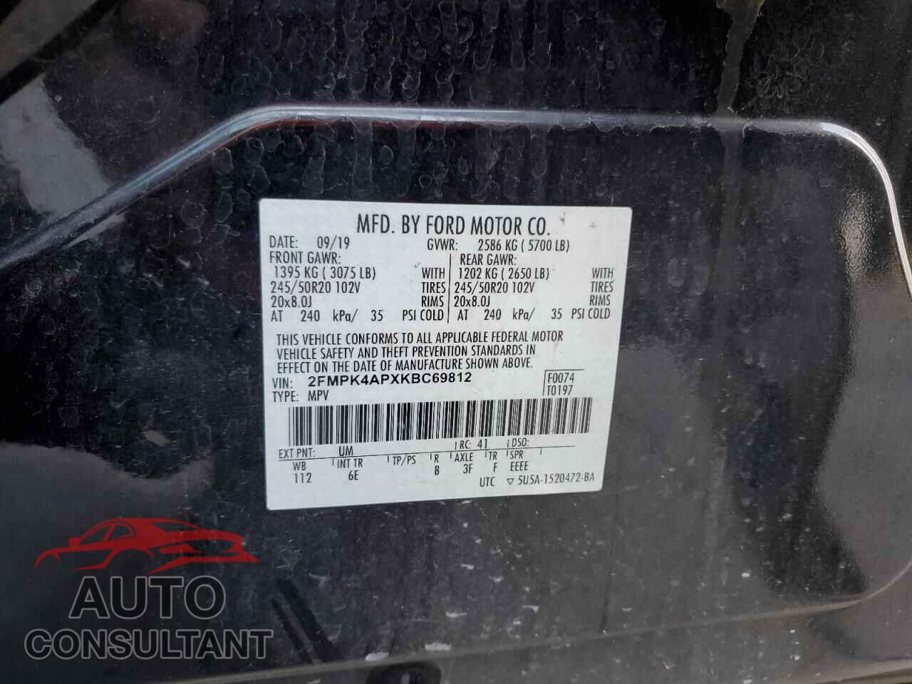 FORD EDGE 2019 - 2FMPK4APXKBC69812