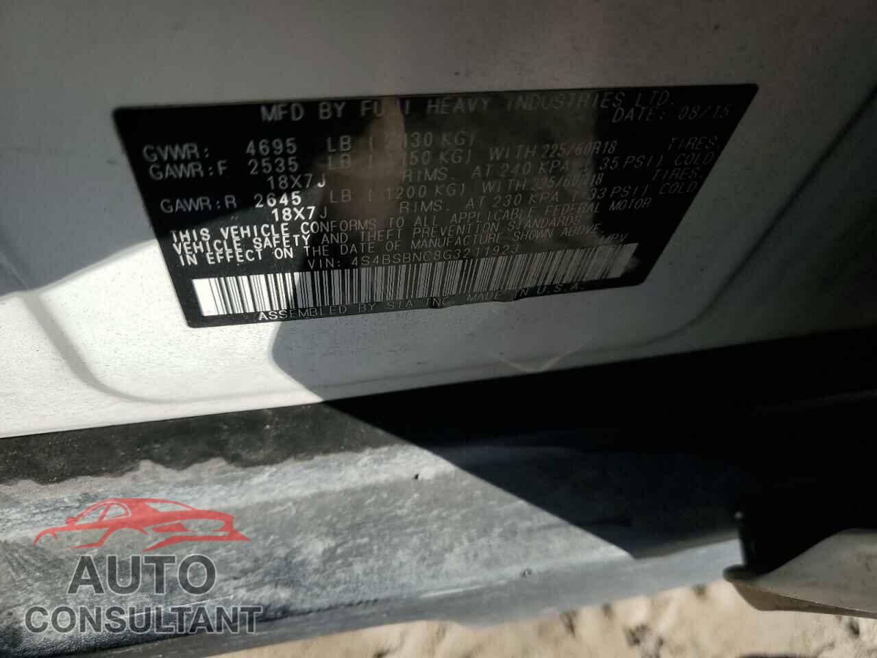 SUBARU OUTBACK 2016 - 4S4BSBNC8G3211923
