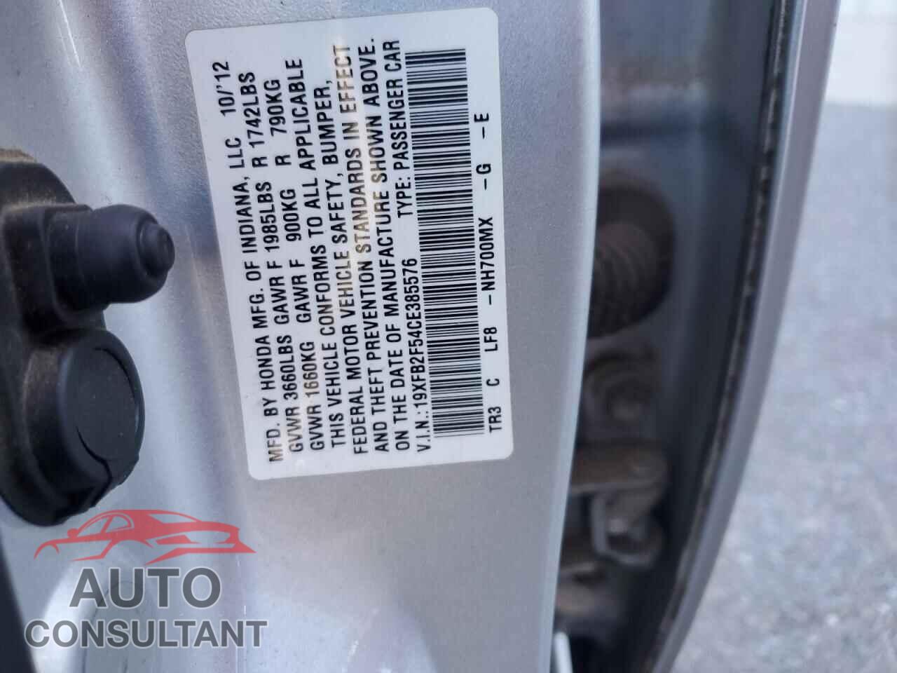 HONDA CIVIC 2012 - 19XFB2F54CE385576