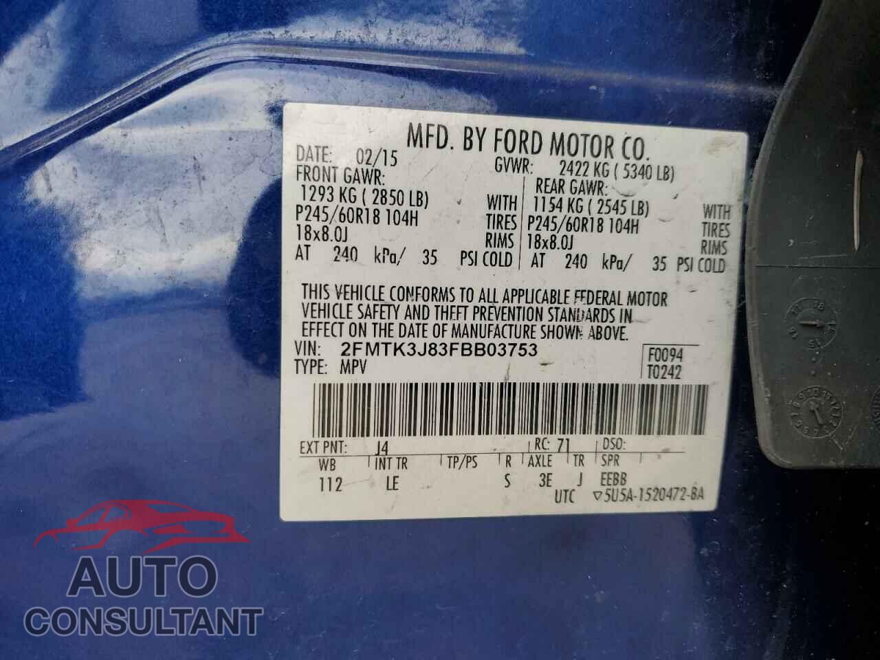 FORD EDGE 2015 - 2FMTK3J83FBB03753