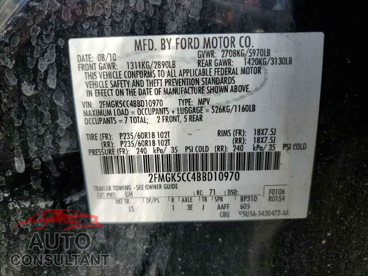 FORD FLEX 2011 - 2FMGK5CC4BBD10970