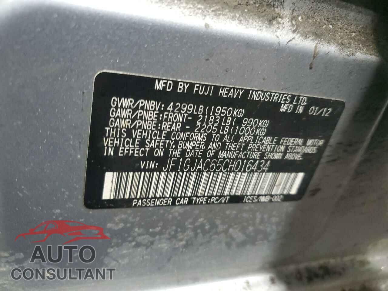 SUBARU IMPREZA 2012 - JF1GJAC65CH016434