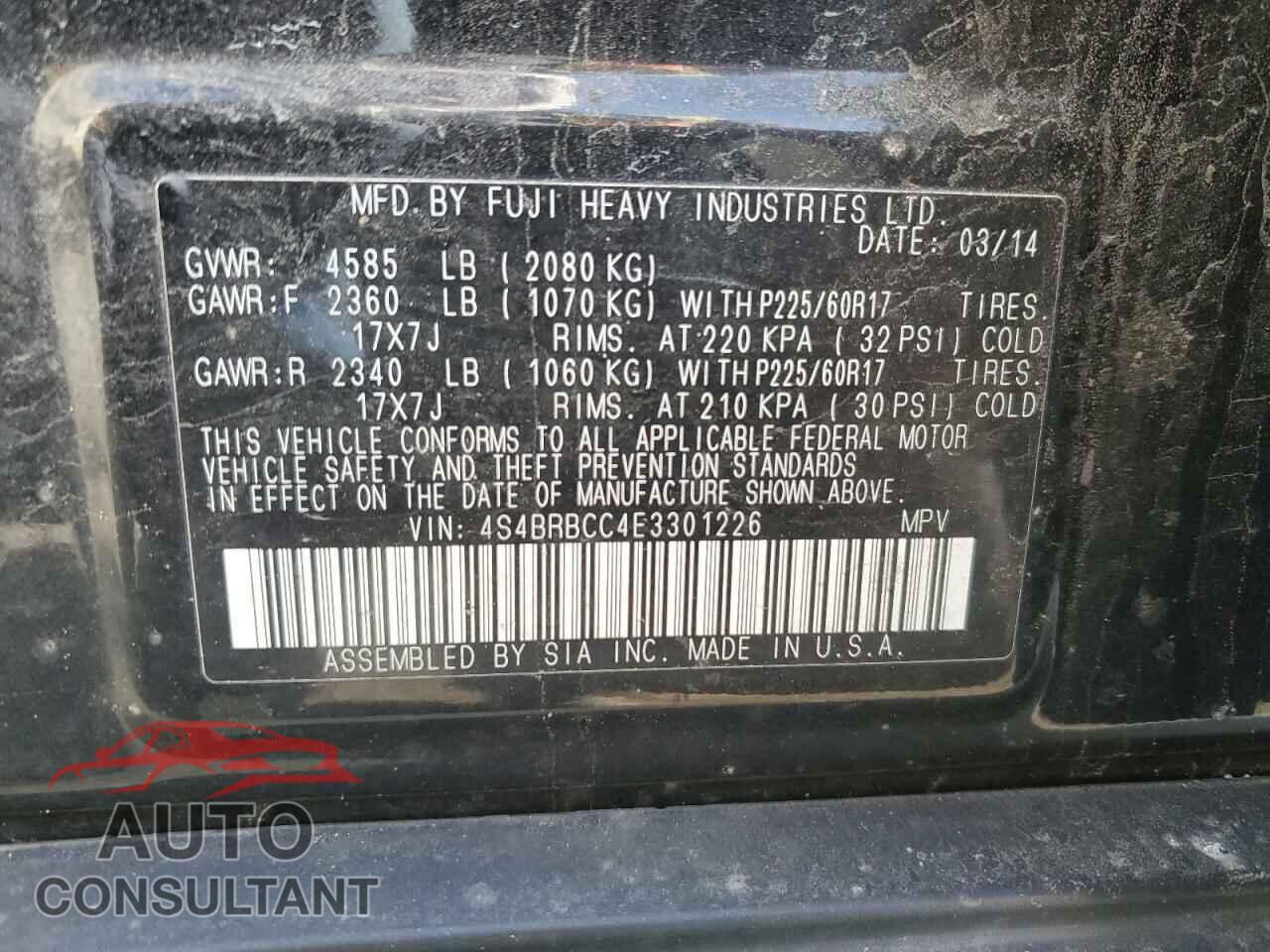 SUBARU OUTBACK 2014 - 4S4BRBCC4E3301226