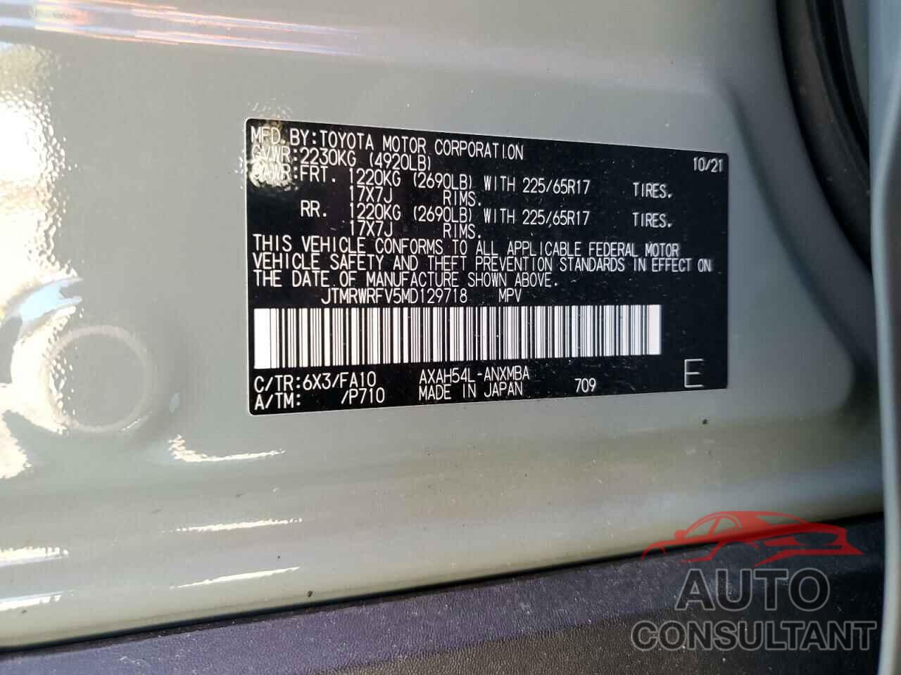 TOYOTA RAV4 2021 - JTMRWRFV5MD129718