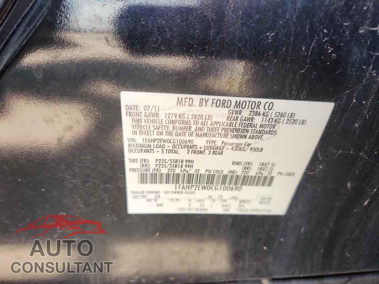 FORD TAURUS 2012 - 1FAHP2EW0CG100690
