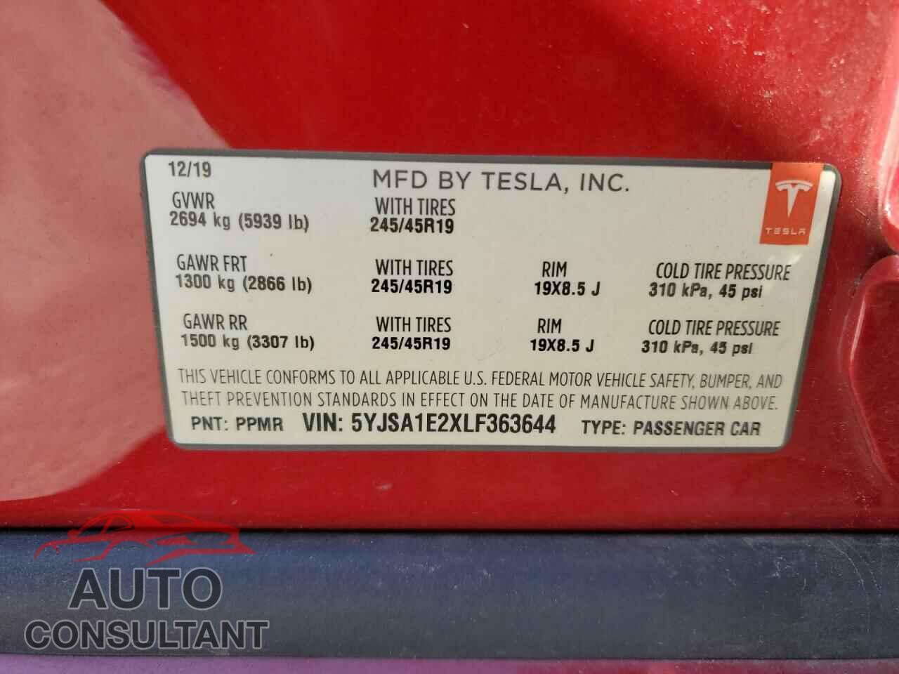 TESLA MODEL S 2020 - 5YJSA1E2XLF363644