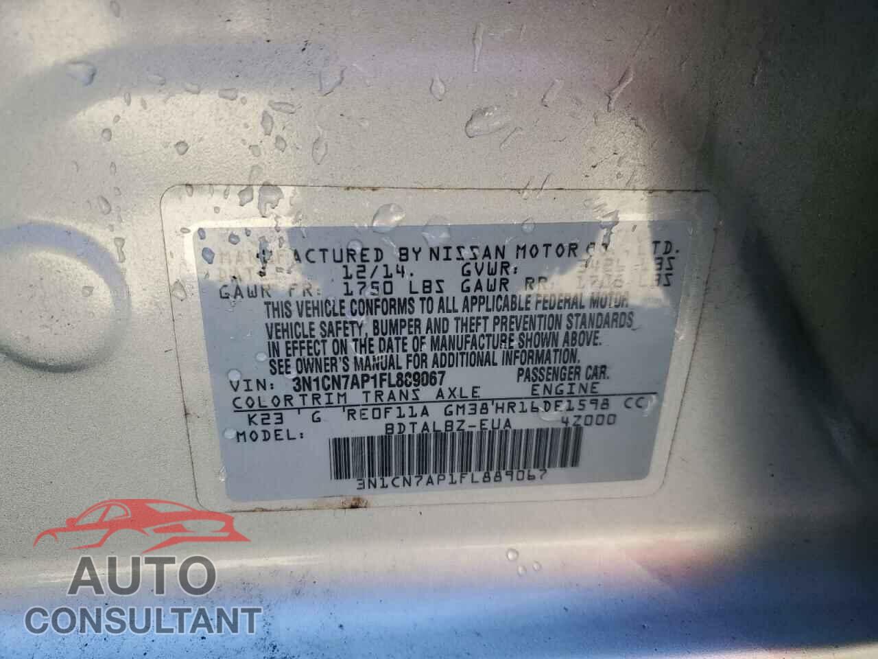 NISSAN VERSA 2015 - 3N1CN7AP1FL889067