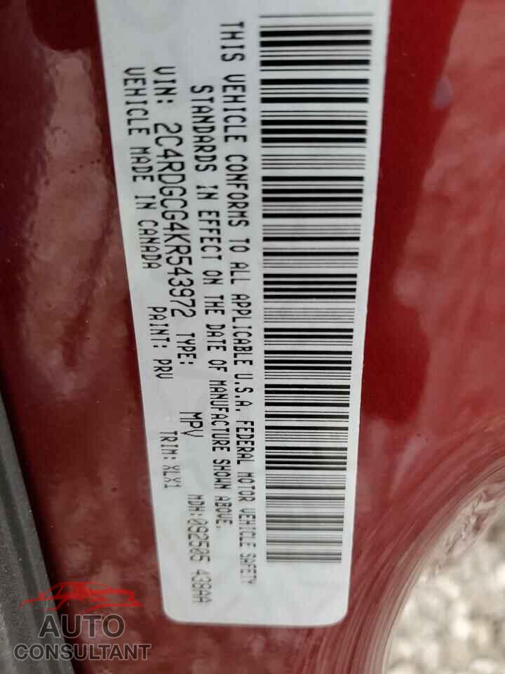 DODGE CARAVAN 2019 - 2C4RDGCG4KR543972