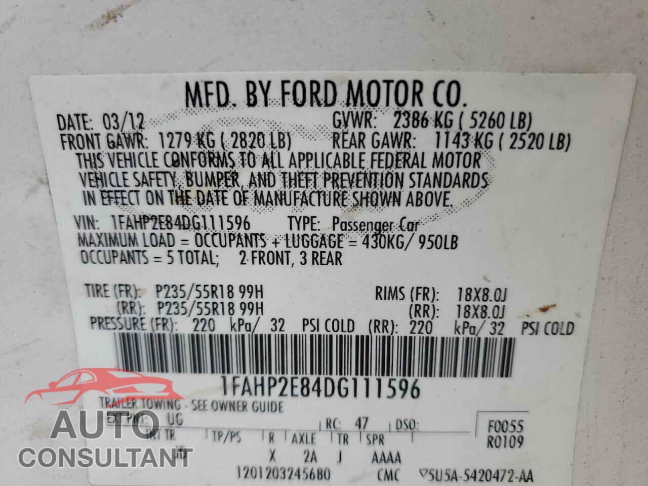 FORD TAURUS 2013 - 1FAHP2E84DG111596