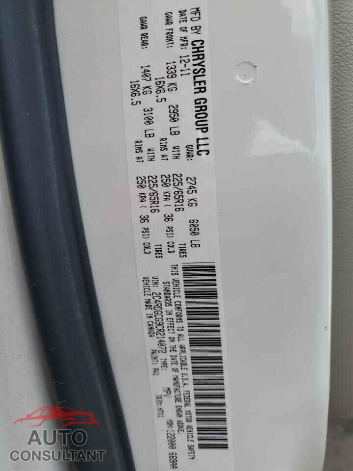 DODGE CARAVAN 2012 - 2C4RDGCG9CR214072