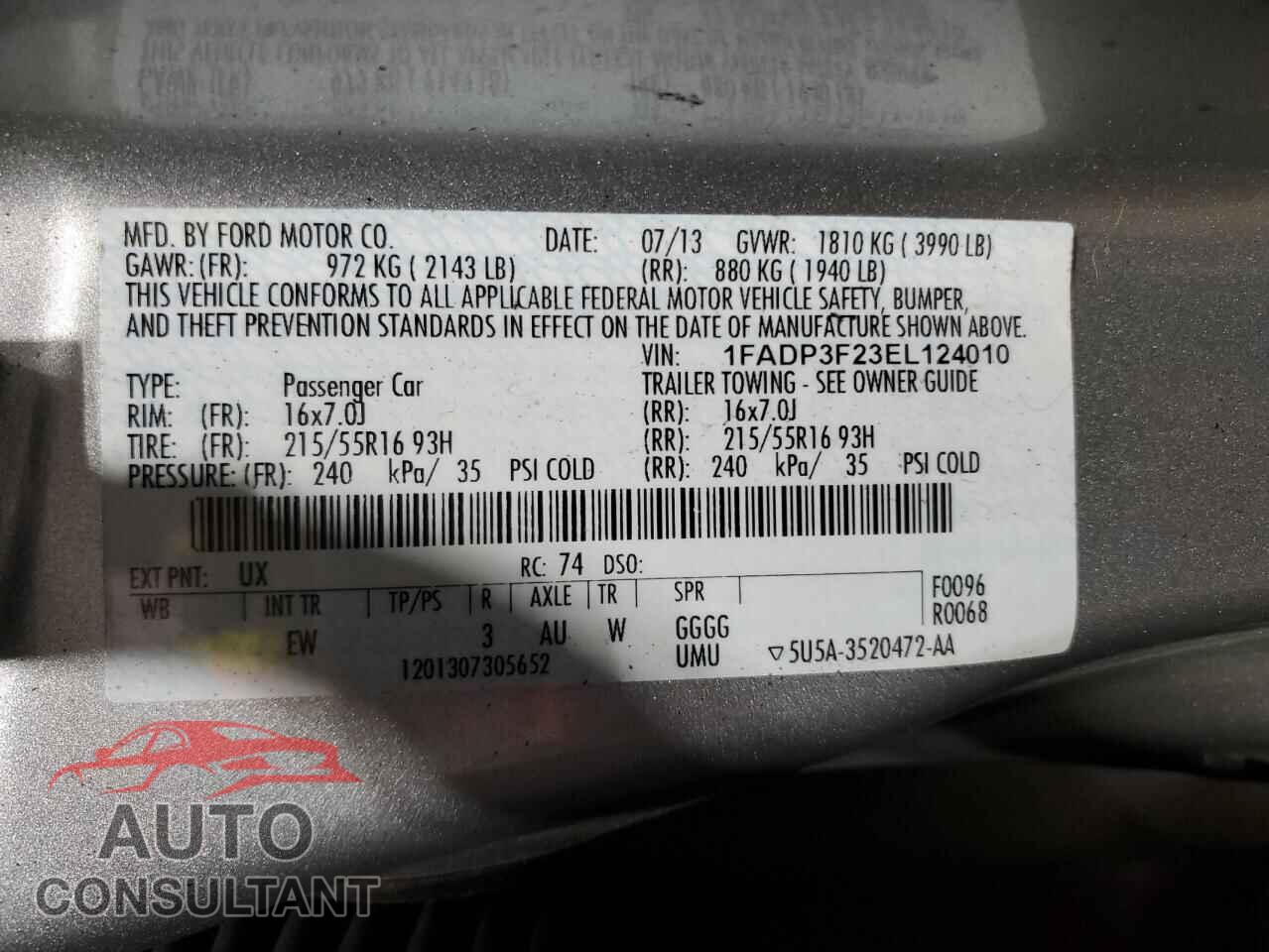 FORD FOCUS 2014 - 1FADP3F23EL124010