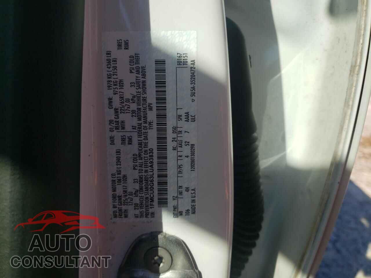 FORD ESCAPE 2020 - 1FMCU0G63LUA93830