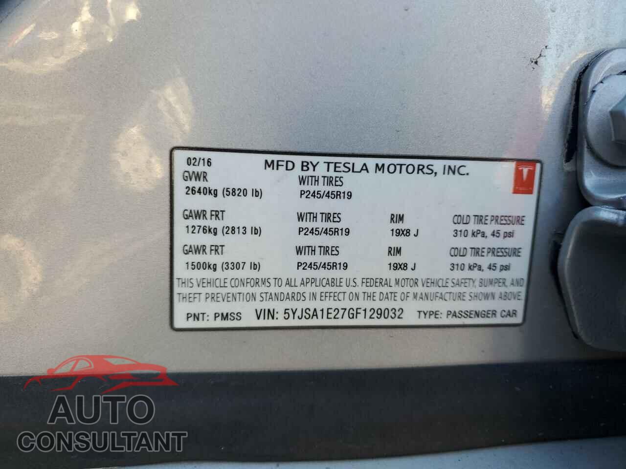 TESLA MODEL S 2016 - 5YJSA1E27GF129032