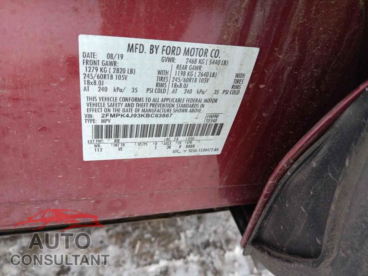 FORD EDGE 2019 - 2FMPK4J93KBC63867