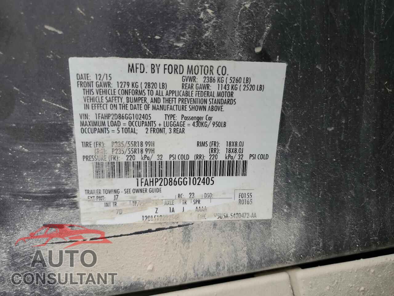 FORD TAURUS 2016 - 1FAHP2D86GG102405
