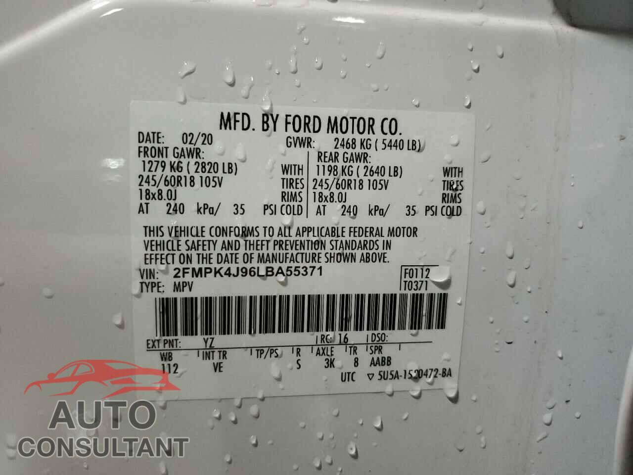 FORD EDGE 2020 - 2FMPK4J96LBA55371
