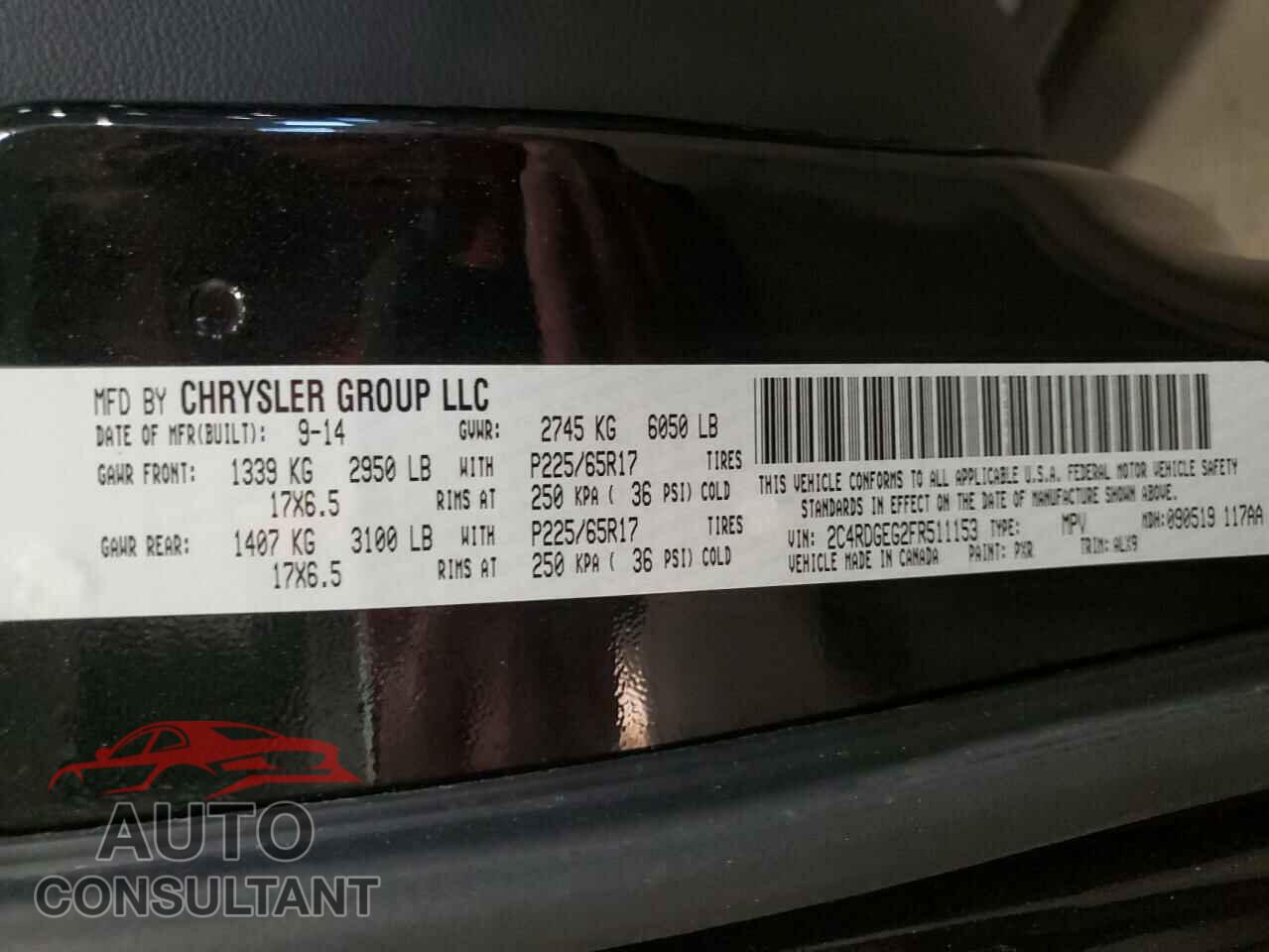 DODGE CARAVAN 2015 - 2C4RDGEG2FR511153