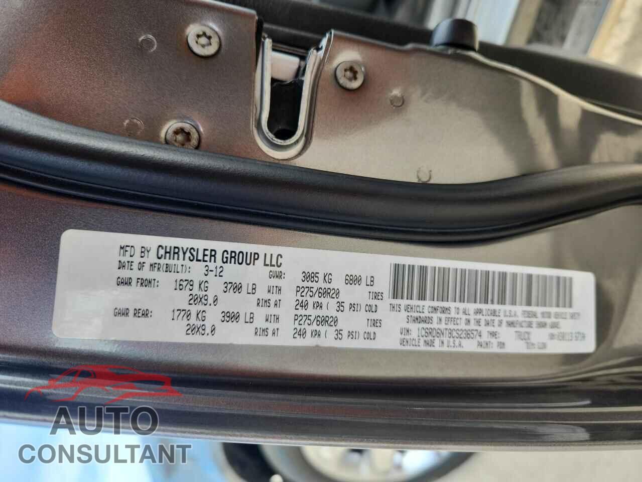 DODGE RAM 1500 2012 - 1C6RD6NT8CS236574