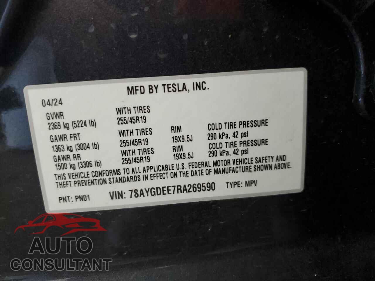 TESLA MODEL Y 2024 - 7SAYGDEE7RA269590