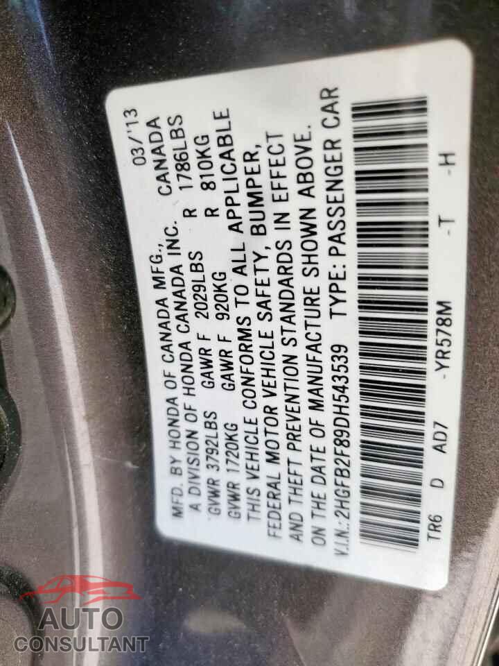HONDA CIVIC 2013 - 2HGFB2F89DH543539