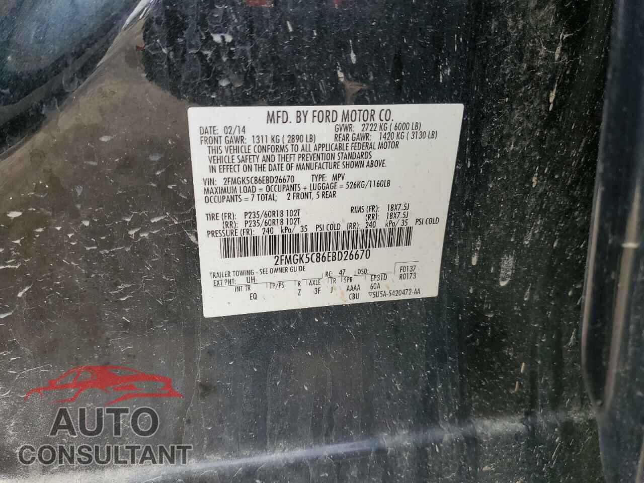 FORD FLEX 2014 - 2FMGK5C86EBD26670