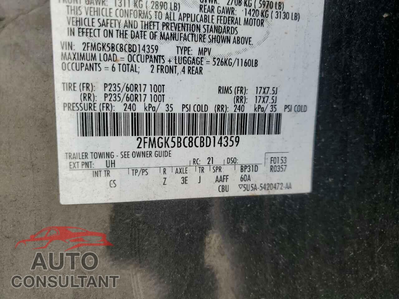 FORD FLEX 2012 - 2FMGK5BC8CBD14359