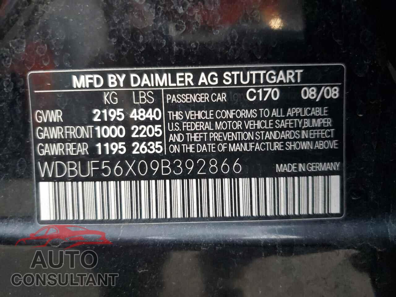 MERCEDES-BENZ E-CLASS 2009 - WDBUF56X09B392866