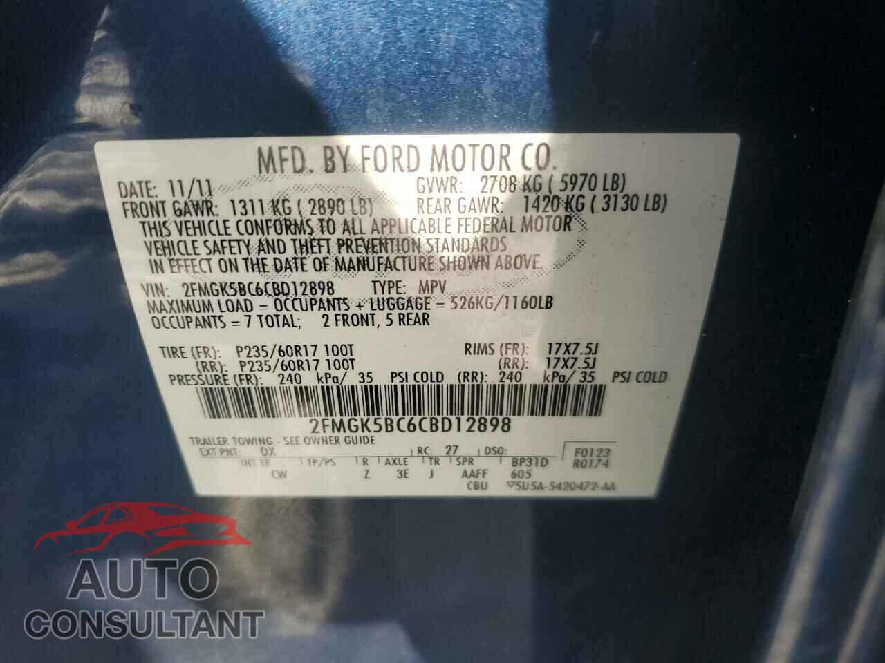 FORD FLEX 2012 - 2FMGK5BC6CBD12898