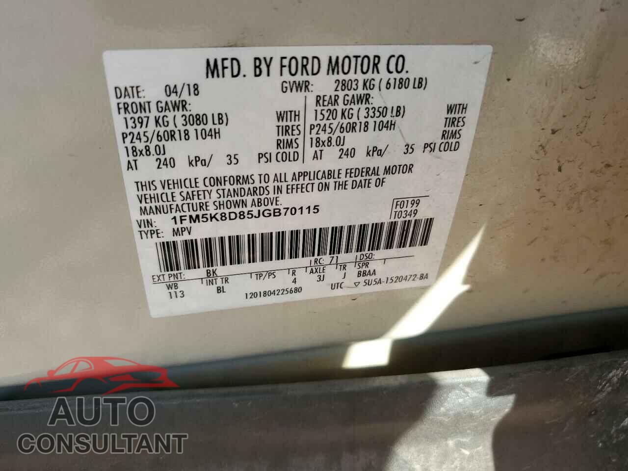 FORD EXPLORER 2018 - 1FM5K8D85JGB70115