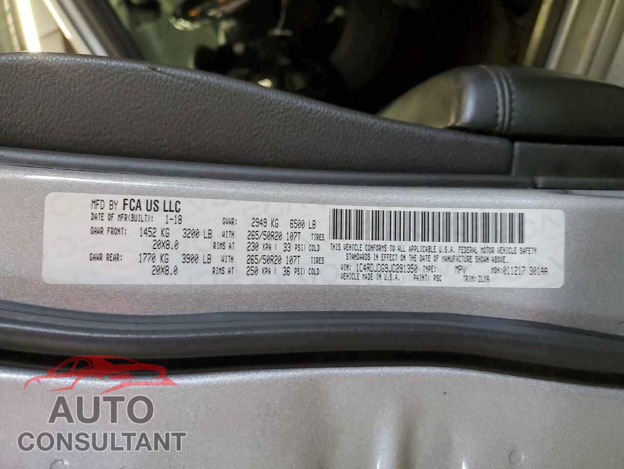 DODGE DURANGO 2018 - 1C4RDJDG9JC291350