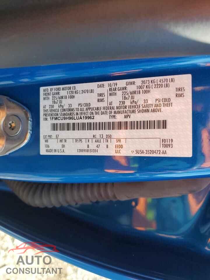 FORD ESCAPE 2020 - 1FMCU9H96LUA19962