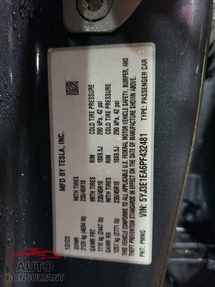 TESLA MODEL 3 2023 - 5YJ3E1EA6PF432481