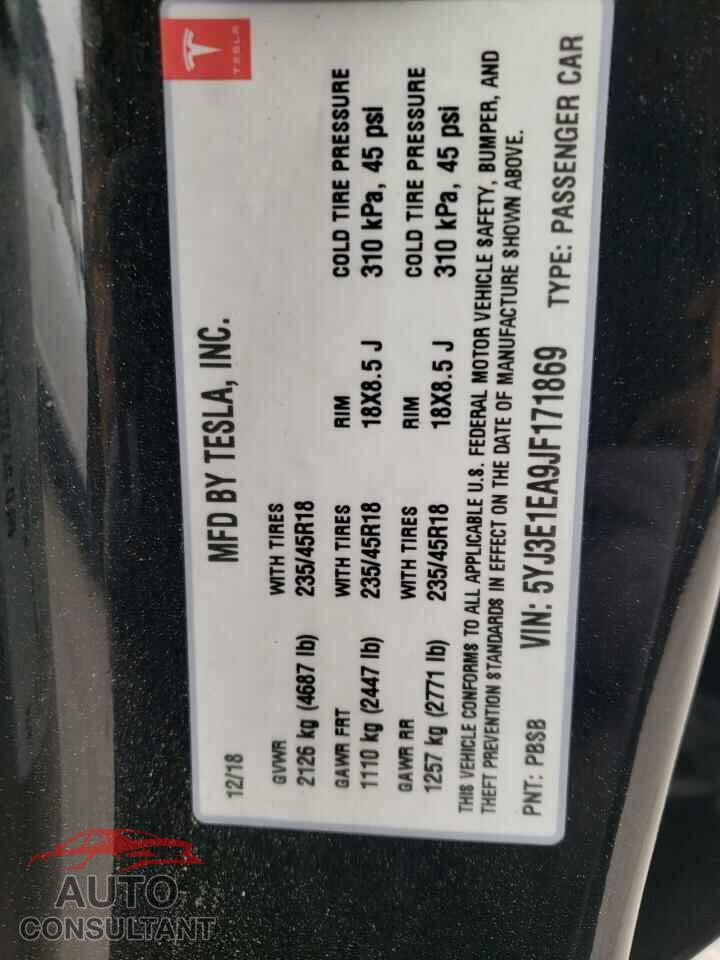 TESLA MODEL 3 2018 - 5YJ3E1EA9JF171869