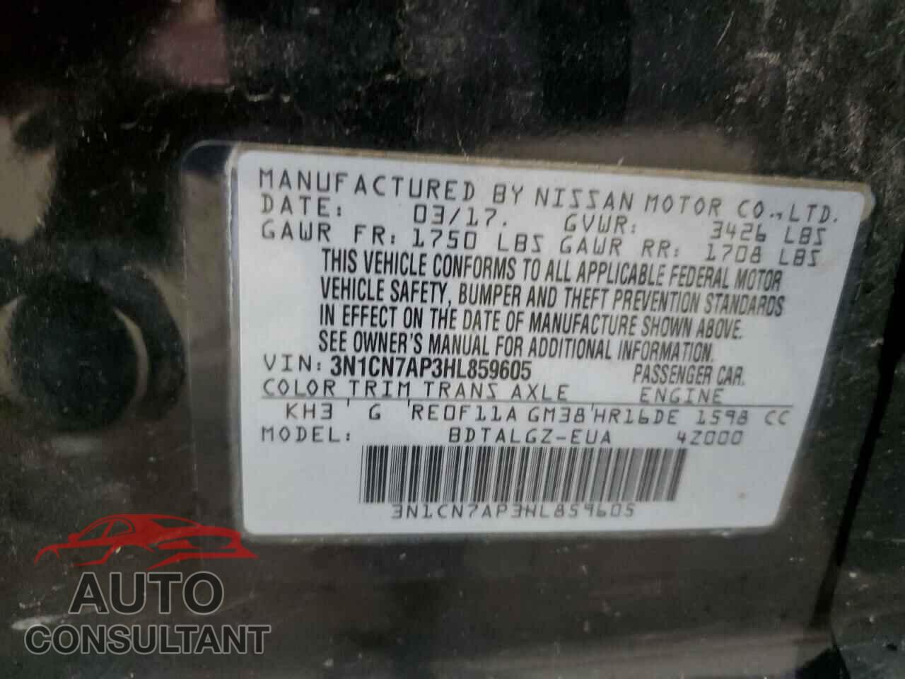 NISSAN VERSA 2017 - 3N1CN7AP3HL859605