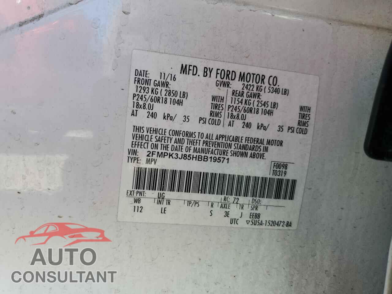 FORD EDGE 2017 - 2FMPK3J85HBB19571