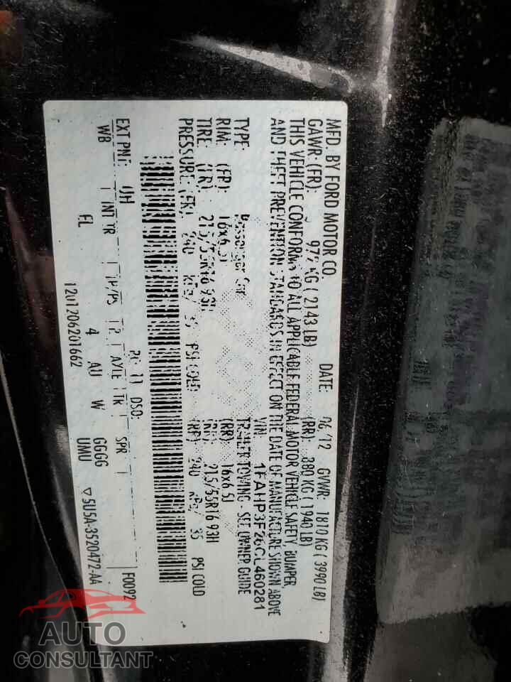 FORD FOCUS 2012 - 1FAHP3F26CL460281