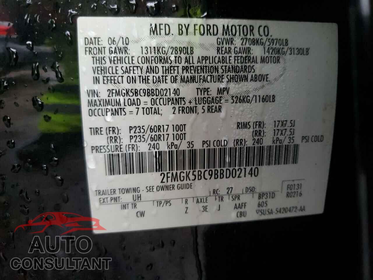 FORD FLEX 2011 - 2FMGK5BC9BBD02140