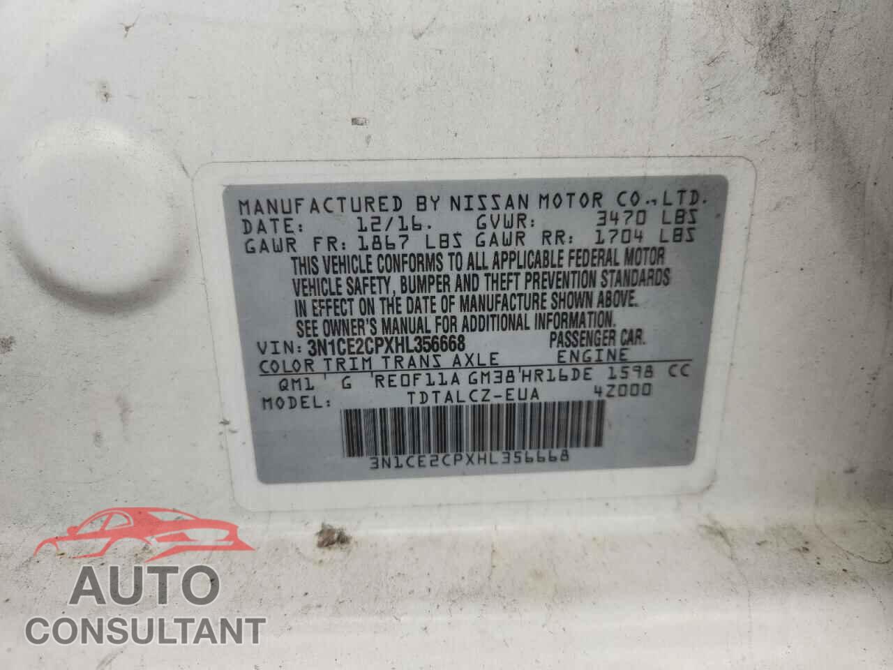 NISSAN VERSA 2017 - 3N1CE2CPXHL356668