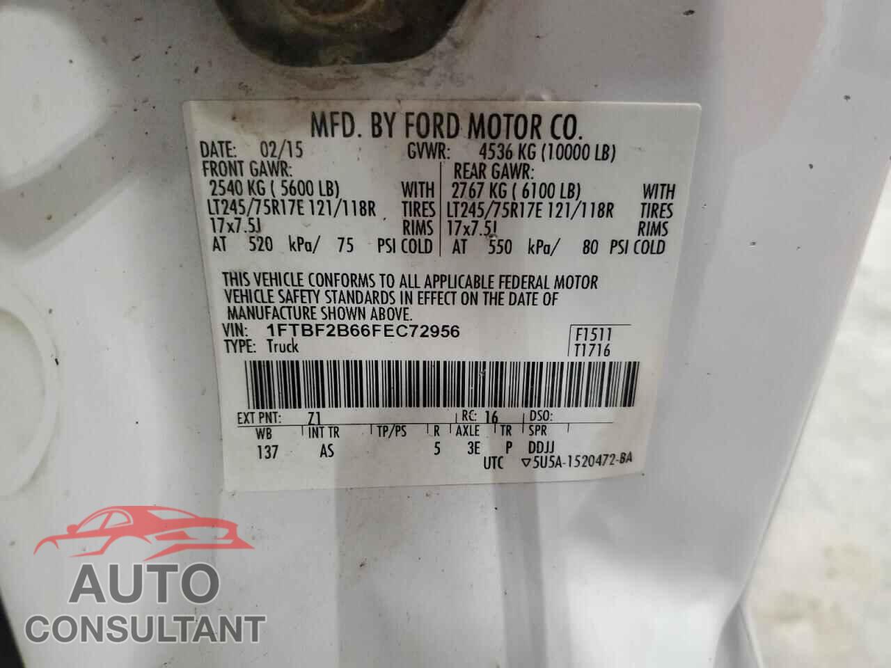 FORD F250 2015 - 1FTBF2B66FEC72956