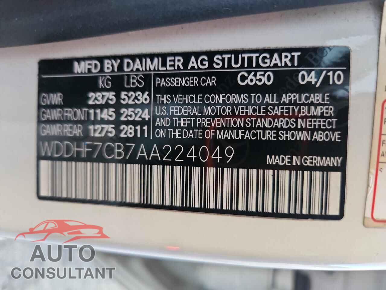 MERCEDES-BENZ E-CLASS 2010 - WDDHF7CB7AA224049