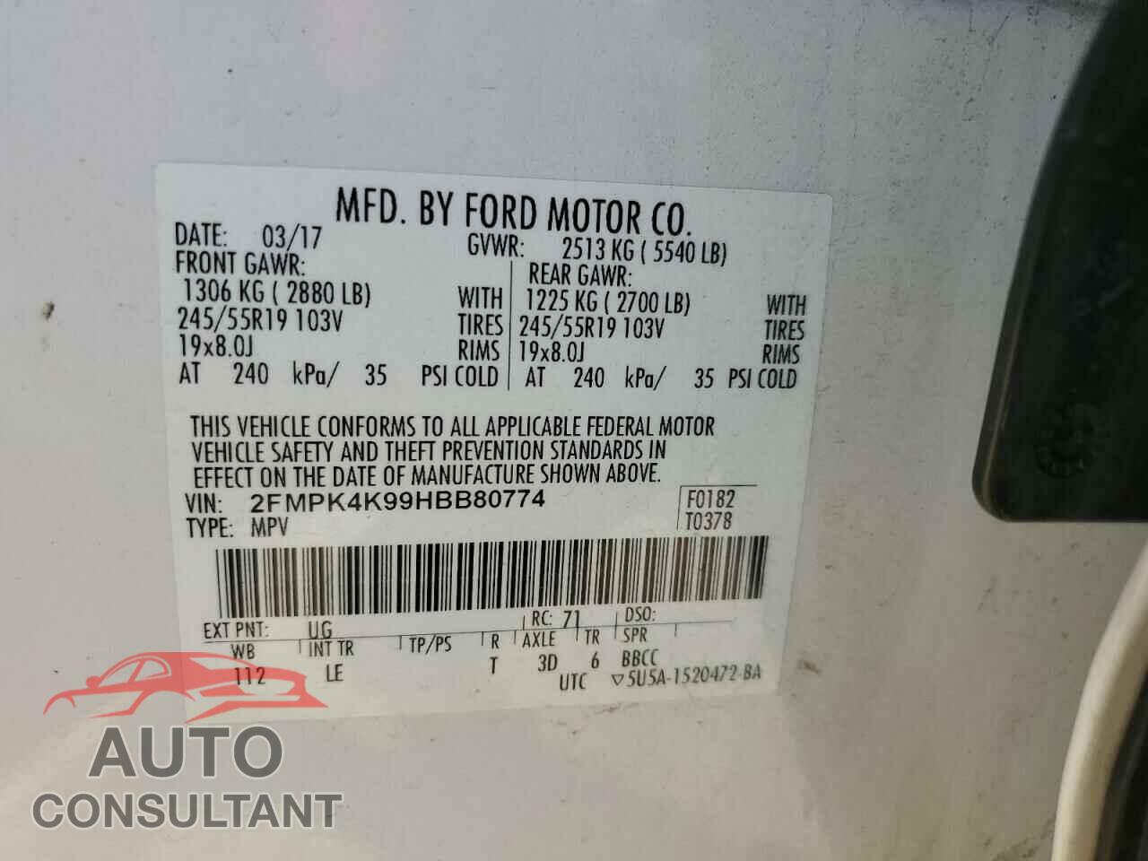 FORD EDGE 2017 - 2FMPK4K99HBB80774