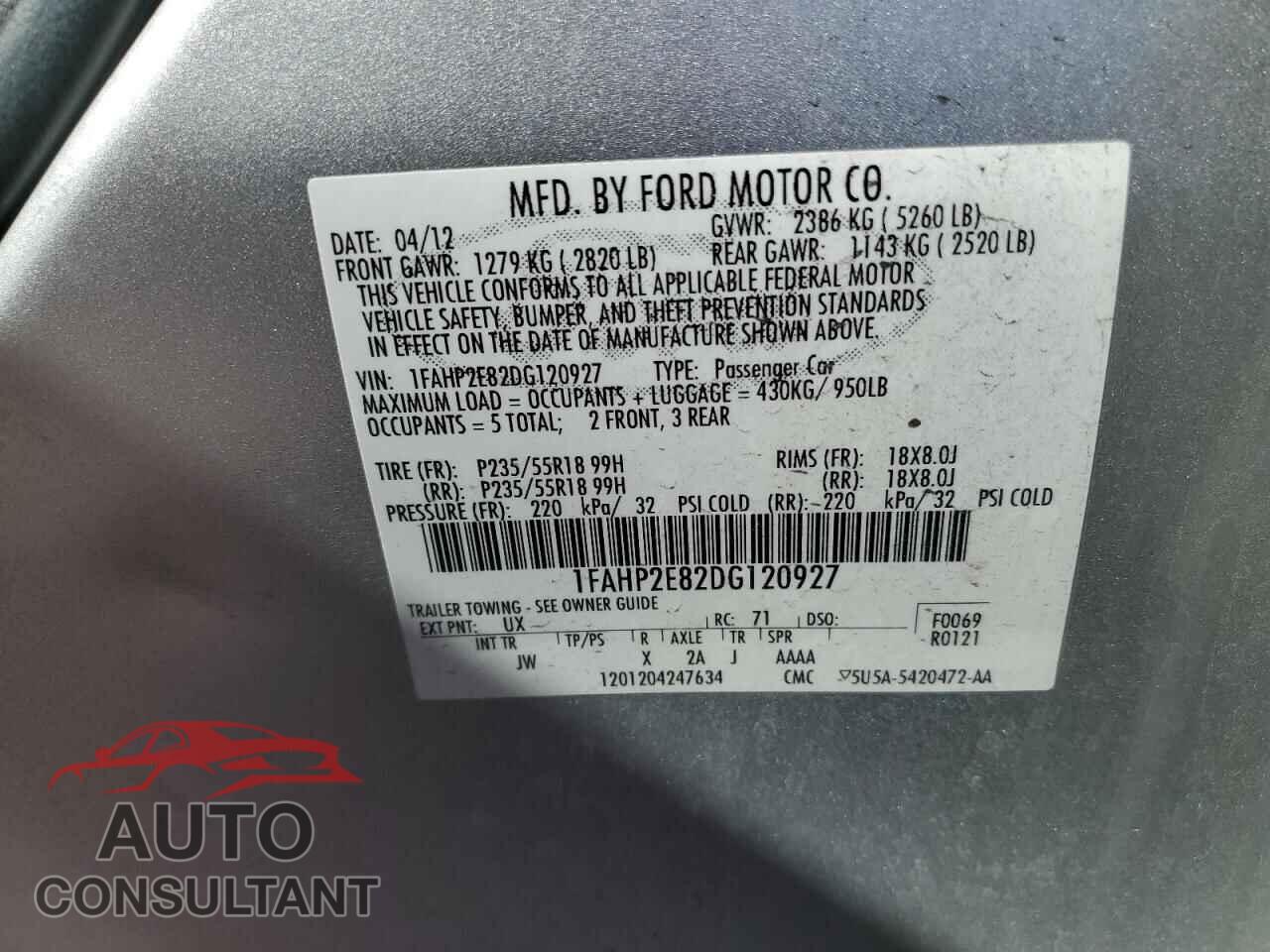 FORD TAURUS 2013 - 1FAHP2E82DG120927