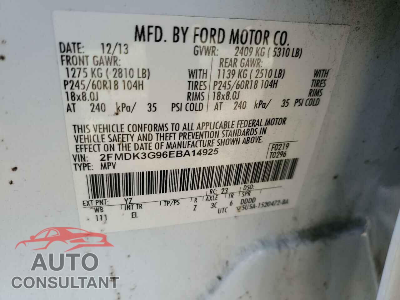 FORD EDGE 2014 - 2FMDK3G96EBA14925