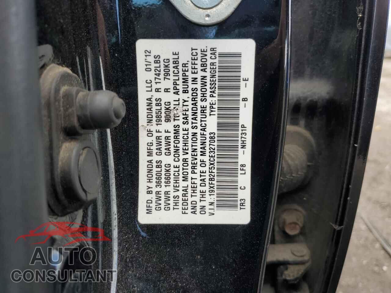 HONDA CIVIC 2012 - 19XFB2F5XCE327083