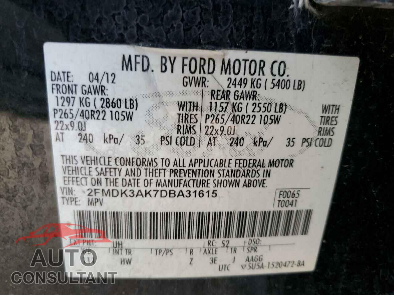 FORD EDGE 2013 - 2FMDK3AK7DBA31615